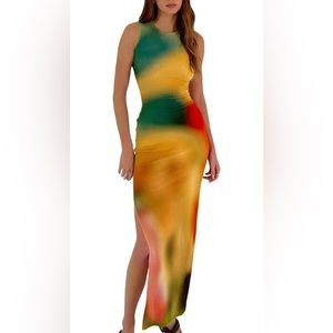 Women’s Casual Tie Dye Print Sleeveless Bodycon Maxi Tank Dresses